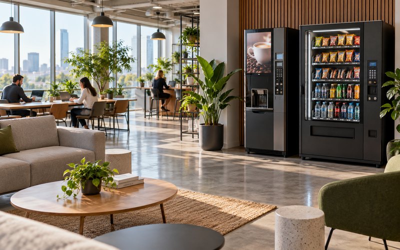 Ortak çalışma alanında kahve ve snack otomatları